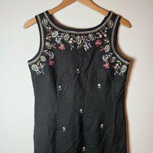 Jennifer Eden Black Maxi Dress with Floral Embroidery, Size 6